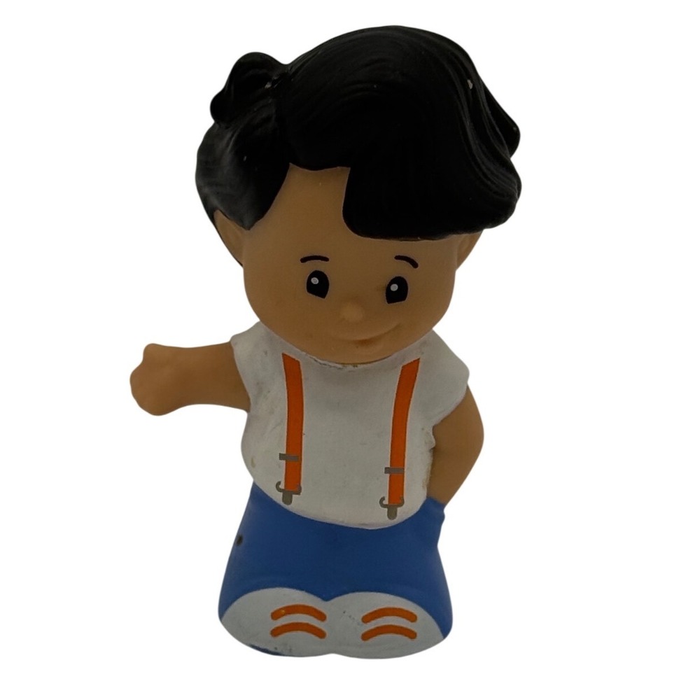 Fisher Price Little People Koby Boy‎ Figure Black Hair Orange Suspenders Town